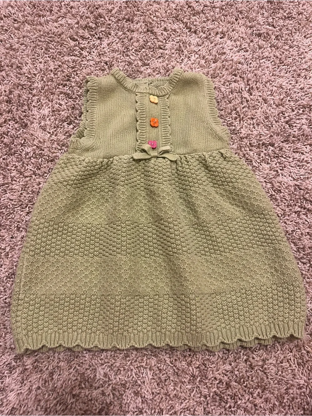 Gymboree Olive Green Knit Sleeveless Dress with Colorful Buttons